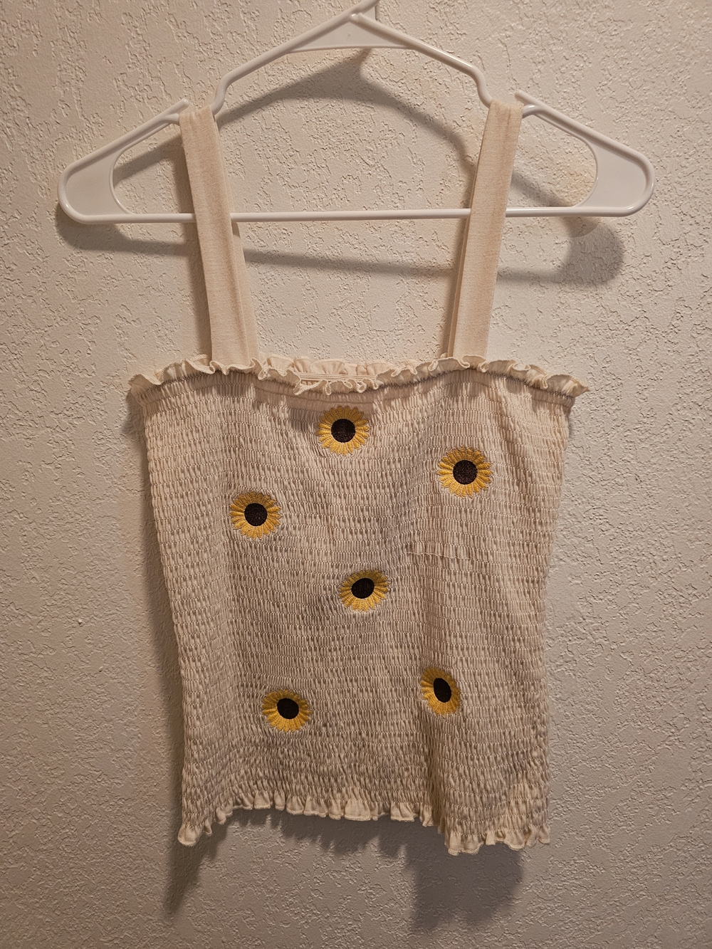 No Boundaries Cream Sunflower Smocked Tank Top